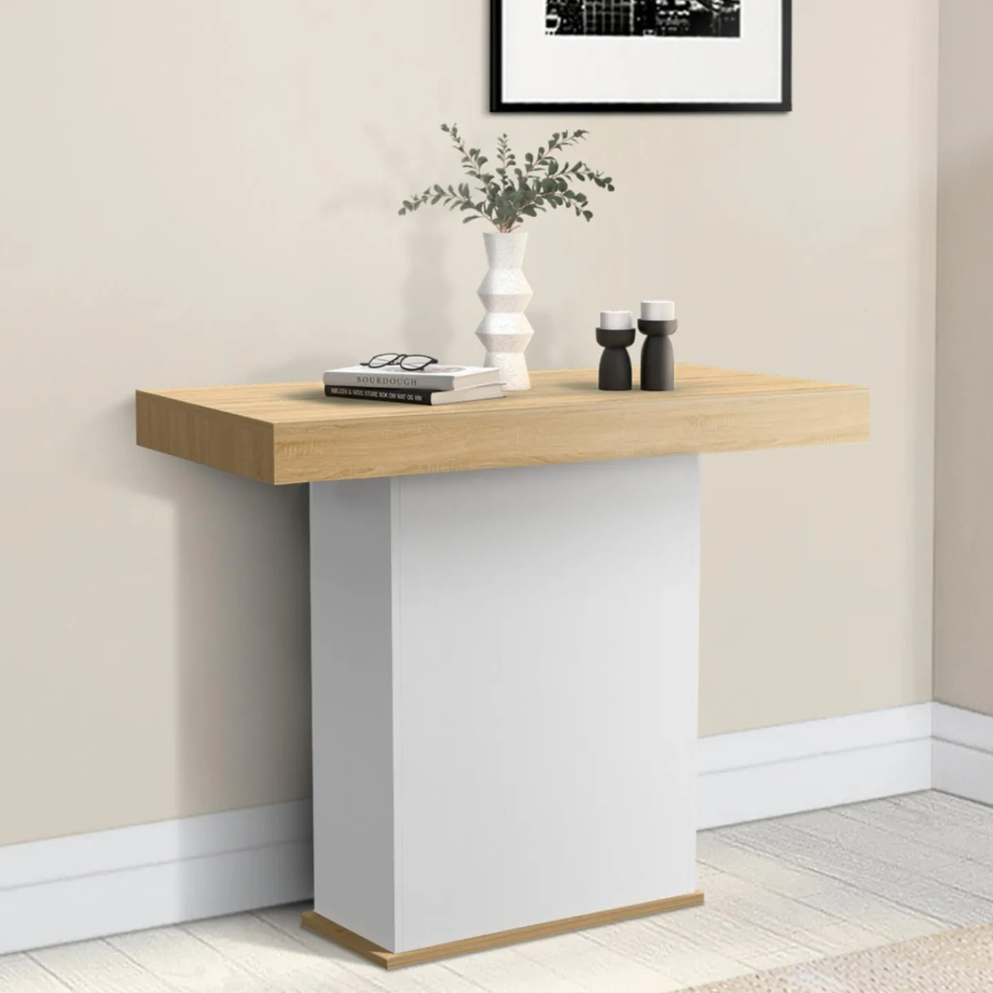 Table console extensible bois et blanc*IDMarket Outlet