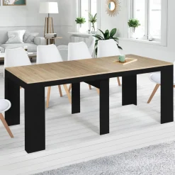 Table console extensible 10 personnes bois noir et façon hêtre*IDMarket Best