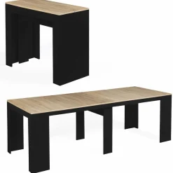 Table console extensible 10 personnes bois noir et façon hêtre*IDMarket Best