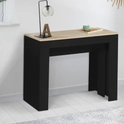 Table console extensible 10 personnes bois noir et façon hêtre*IDMarket Best