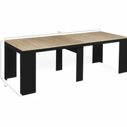 Table console extensible 10 personnes bois noir et façon hêtre*IDMarket Best