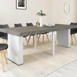 Table console extensible 10 personnes 235 cm béton et blanc*IDMarket Hot