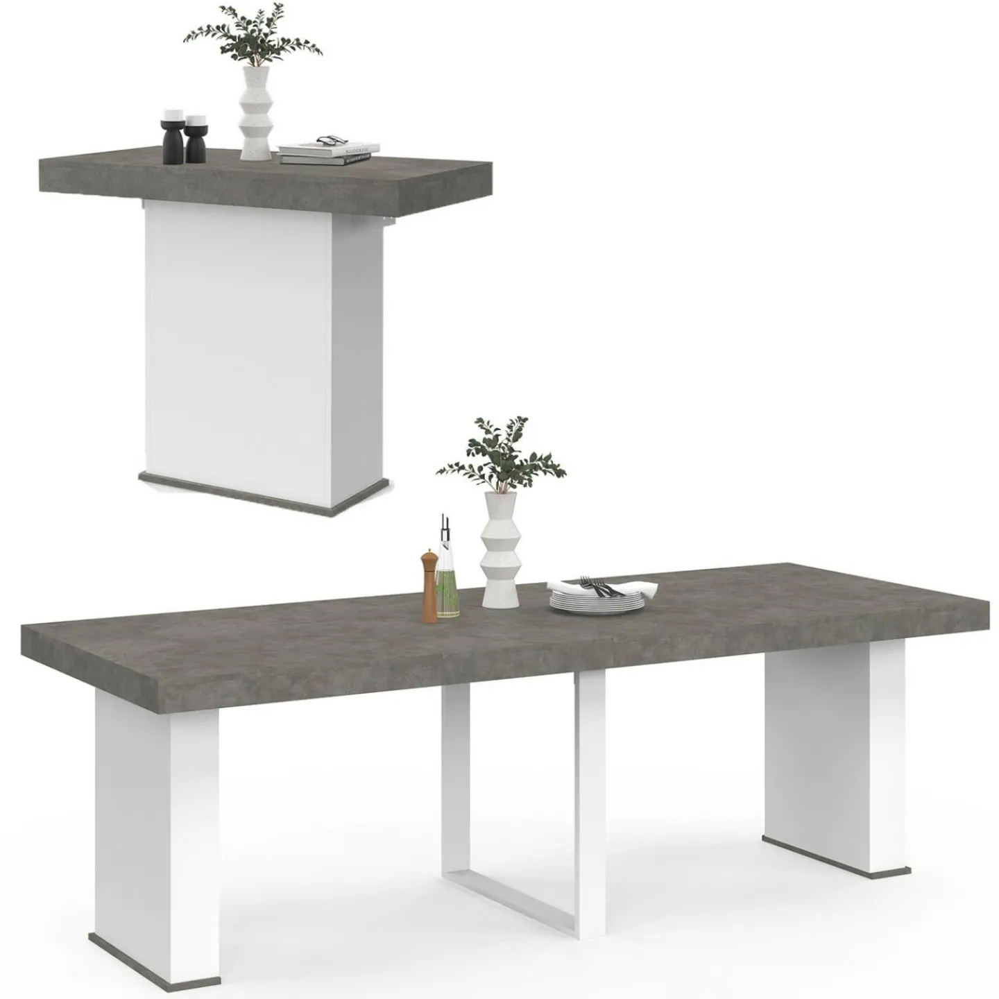 Table console extensible 10 personnes 235 cm béton et blanc*IDMarket Hot