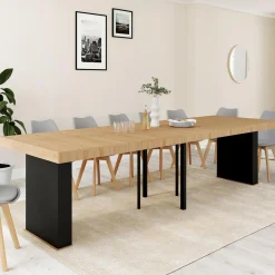 Table console extensible 14 personnes 300 cm bois et noir*IDMarket New