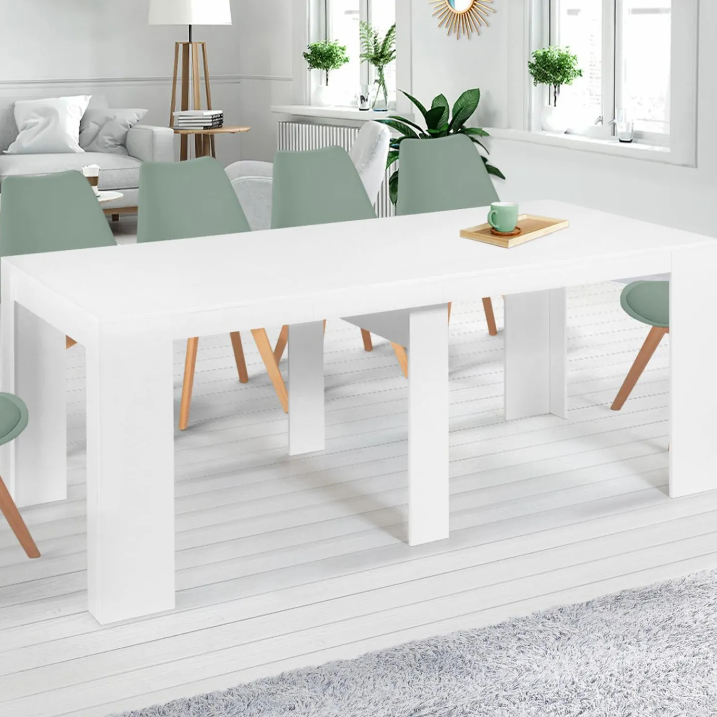 Table console extensible blanche 10 personnes 235 cm*IDMarket Clearance