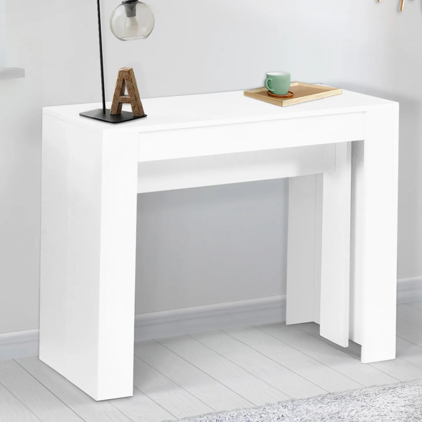 Table console extensible blanche 10 personnes 235 cm*IDMarket Clearance