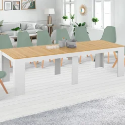 Table console extensible bois blanc et façon hêtre 300 cm 14 personnes*IDMarket Outlet