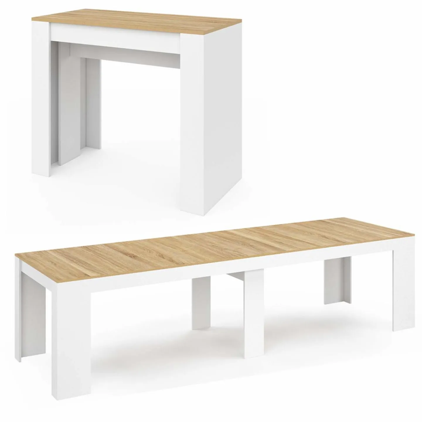 Table console extensible bois blanc et façon hêtre 300 cm 14 personnes*IDMarket Outlet