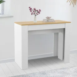 Table console extensible bois blanc et façon hêtre 300 cm 14 personnes*IDMarket Outlet