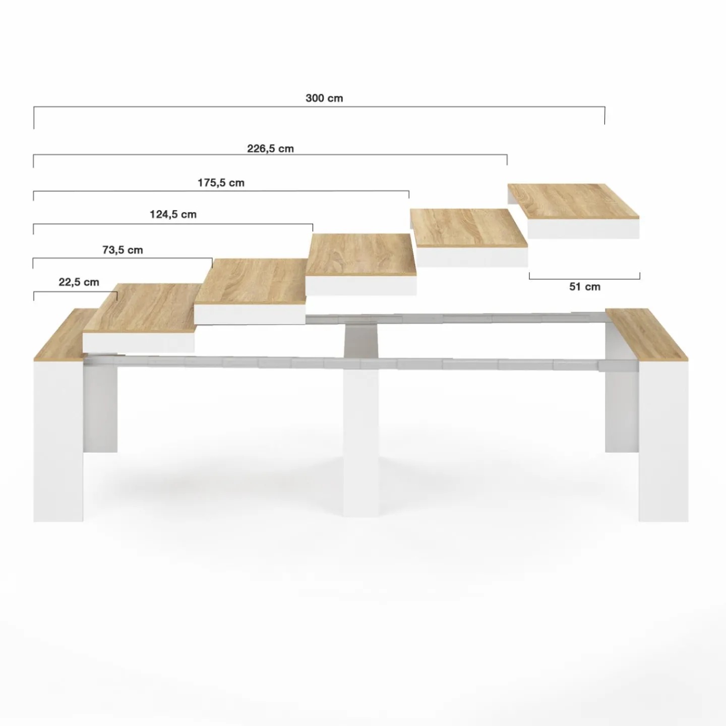 Table console extensible bois blanc et façon hêtre 300 cm 14 personnes*IDMarket Outlet