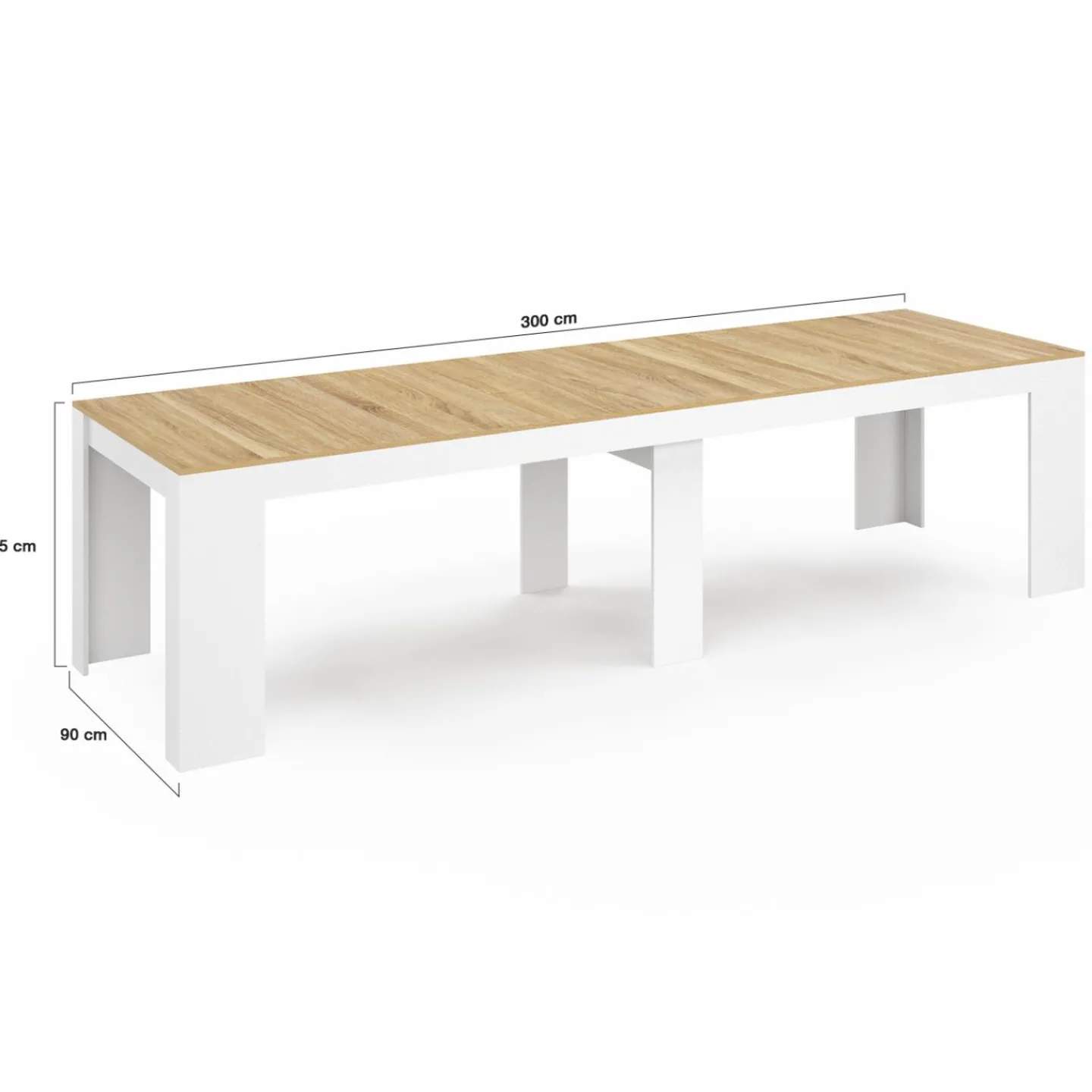 Table console extensible bois blanc et façon hêtre 300 cm 14 personnes*IDMarket Outlet
