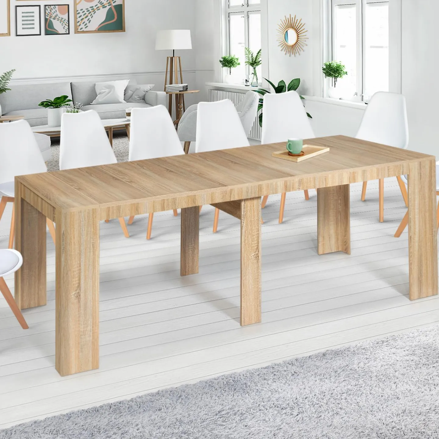 Table console extensible imitation hêtre 14 personnes 300 cm*IDMarket Hot