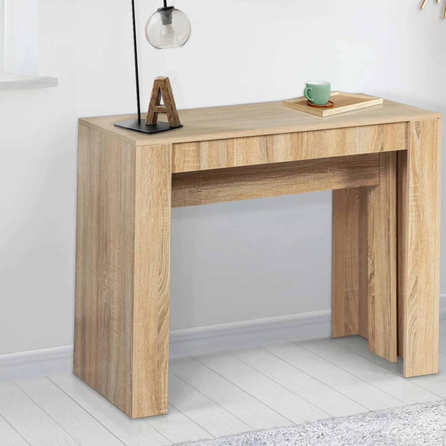 Table console extensible imitation hêtre 14 personnes 300 cm*IDMarket Hot