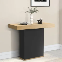 Table console extensible bois et noir*IDMarket