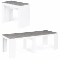 Table console extensible bois blanc et effet béton 10 personnes*IDMarket Clearance