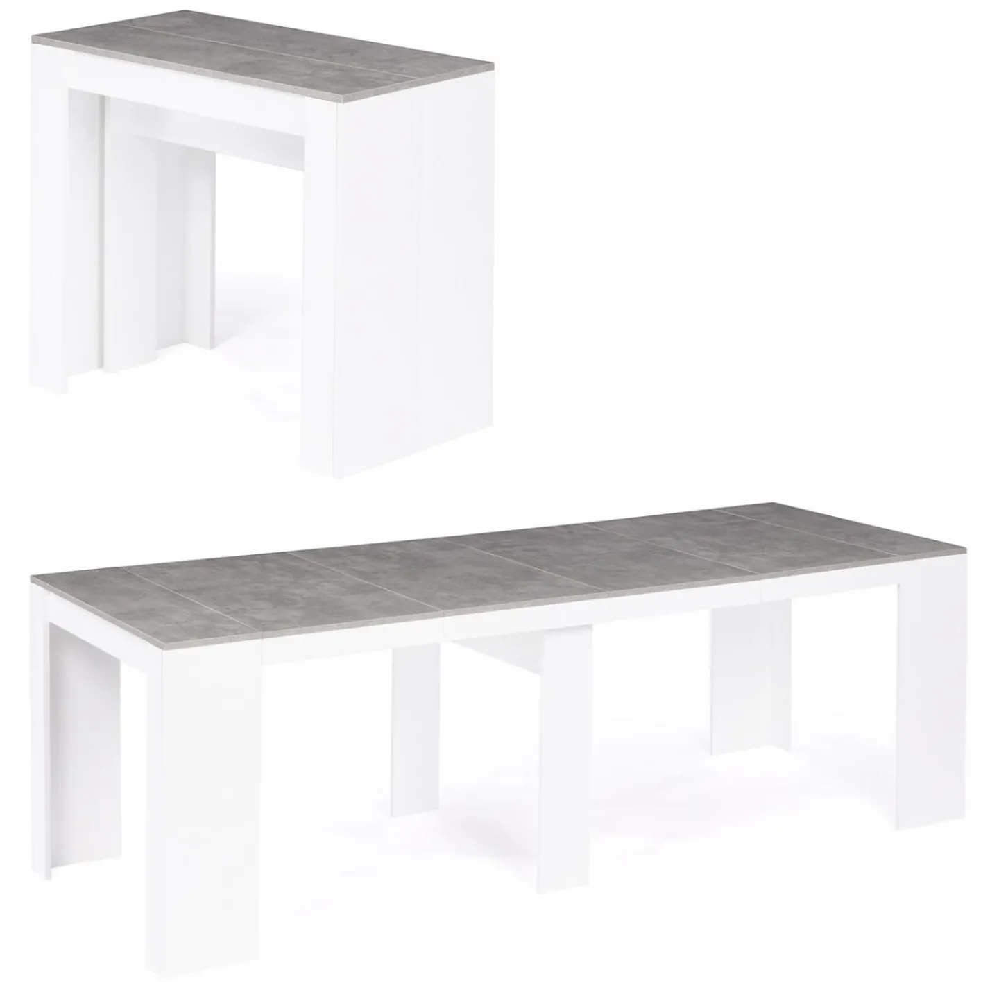 Table console extensible bois blanc et effet béton 10 personnes*IDMarket Clearance