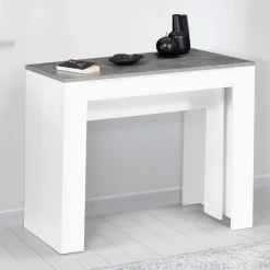 Table console extensible bois blanc et effet béton 10 personnes*IDMarket Clearance