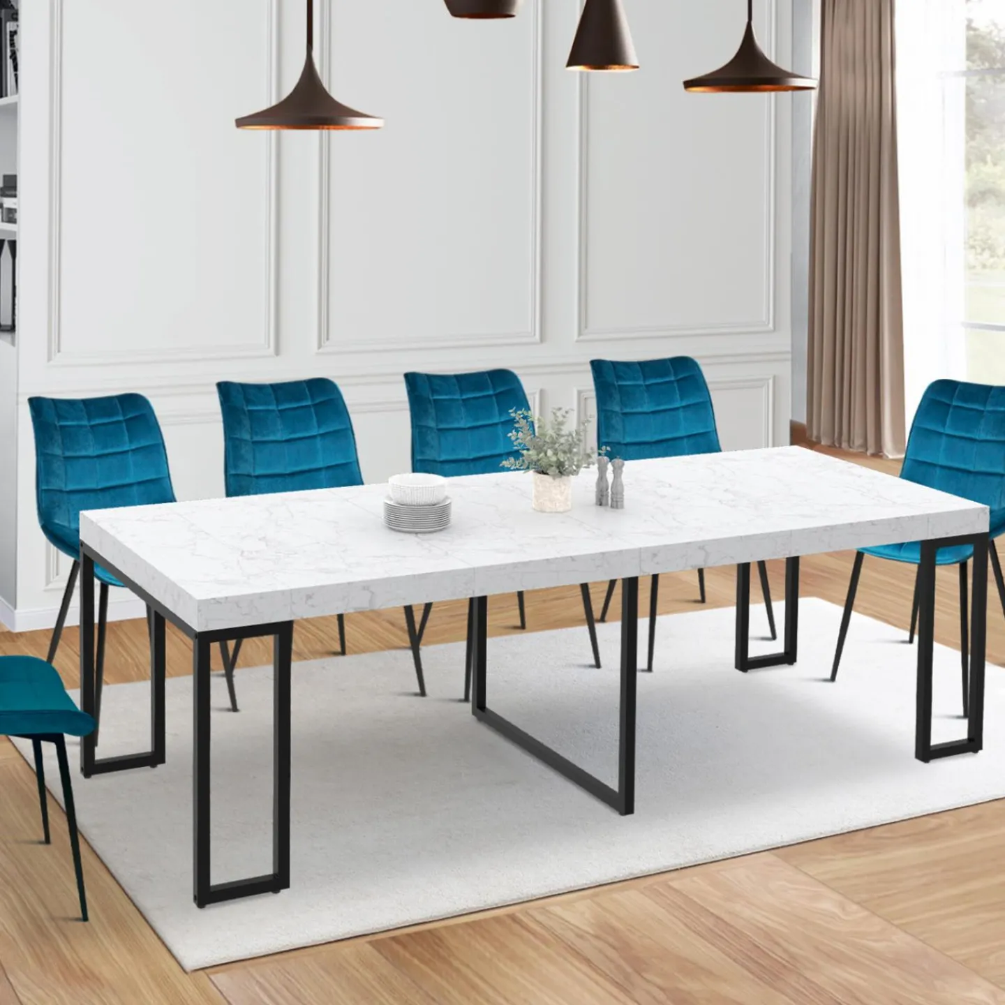 Table console extensible effet marbre blanc 10 personnes*IDMarket