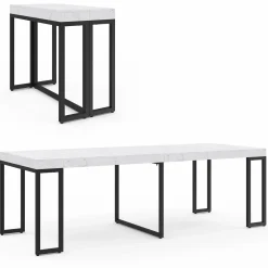 Table console extensible effet marbre blanc 10 personnes*IDMarket