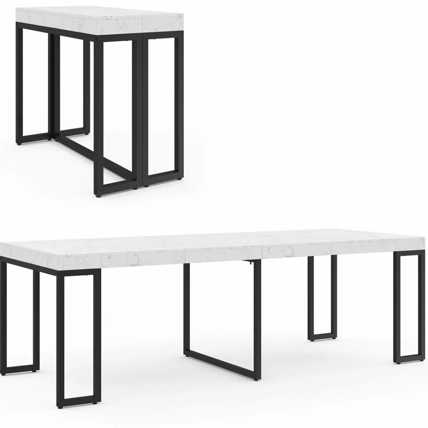 Table console extensible effet marbre blanc 10 personnes*IDMarket