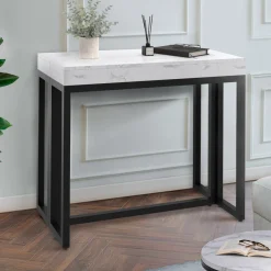 Table console extensible effet marbre blanc 10 personnes*IDMarket