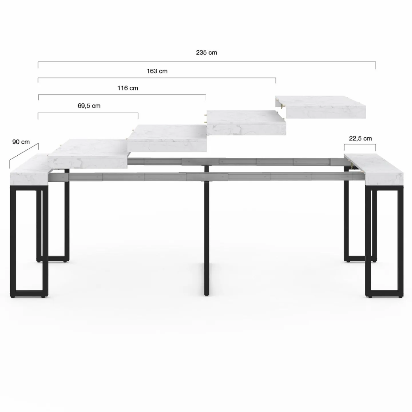 Table console extensible effet marbre blanc 10 personnes*IDMarket
