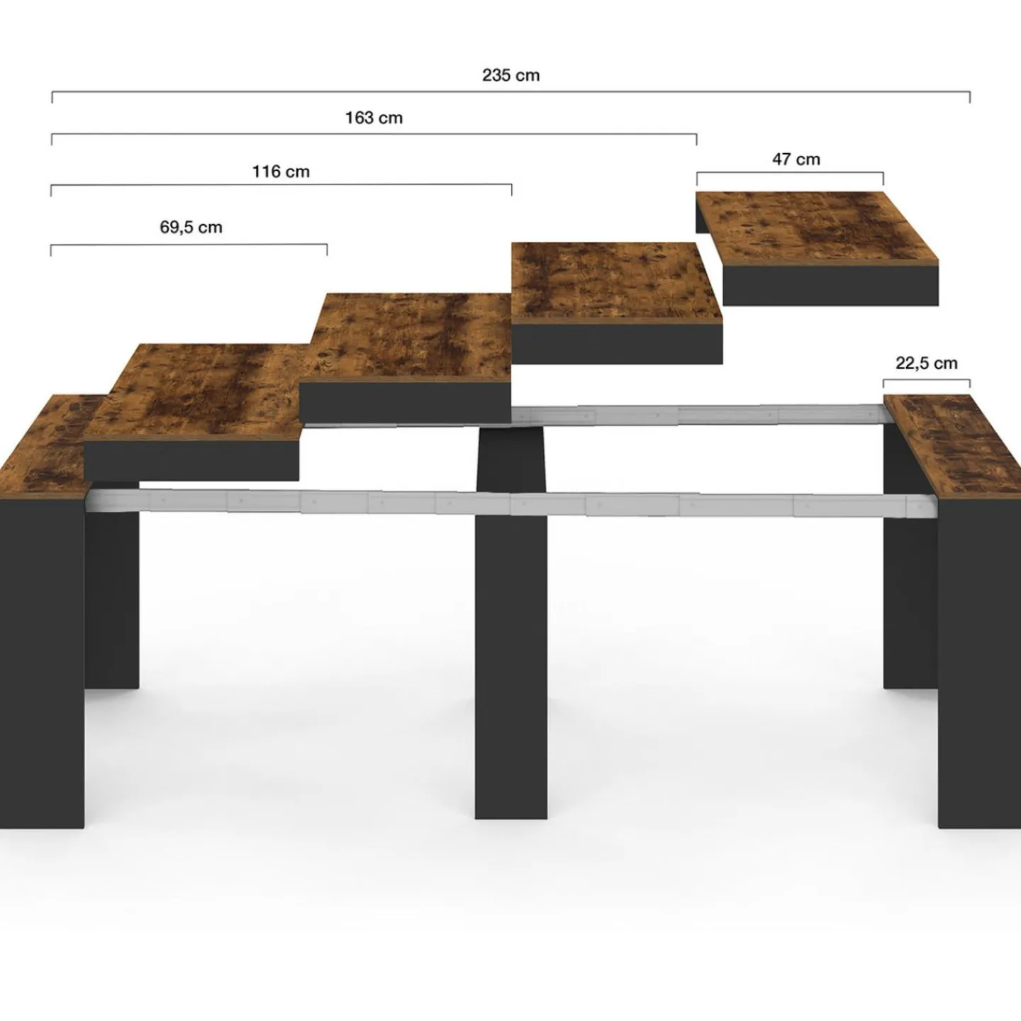 Table console extensible 235 cm effet vieilli et noir 10 personnes*IDMarket Best