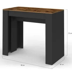 Table console extensible 235 cm effet vieilli et noir 10 personnes*IDMarket Best