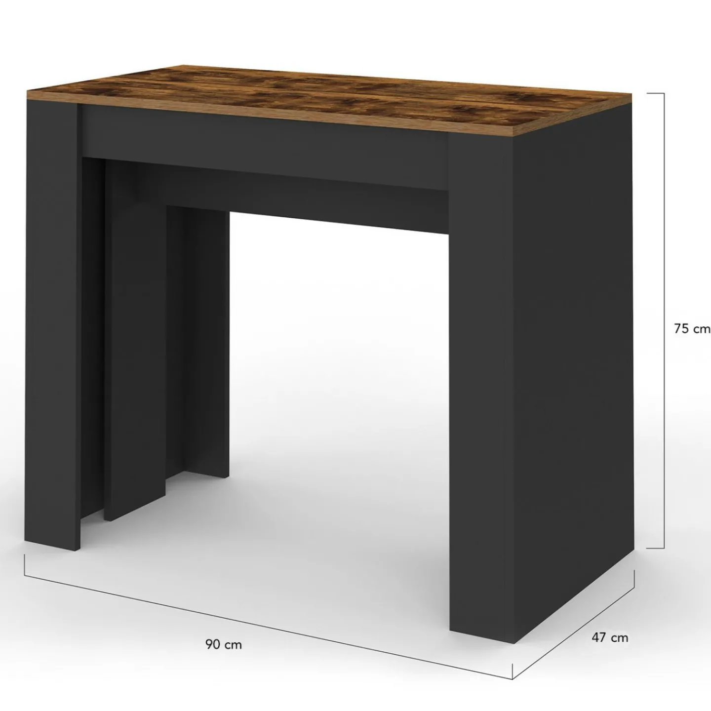 Table console extensible 235 cm effet vieilli et noir 10 personnes*IDMarket Best