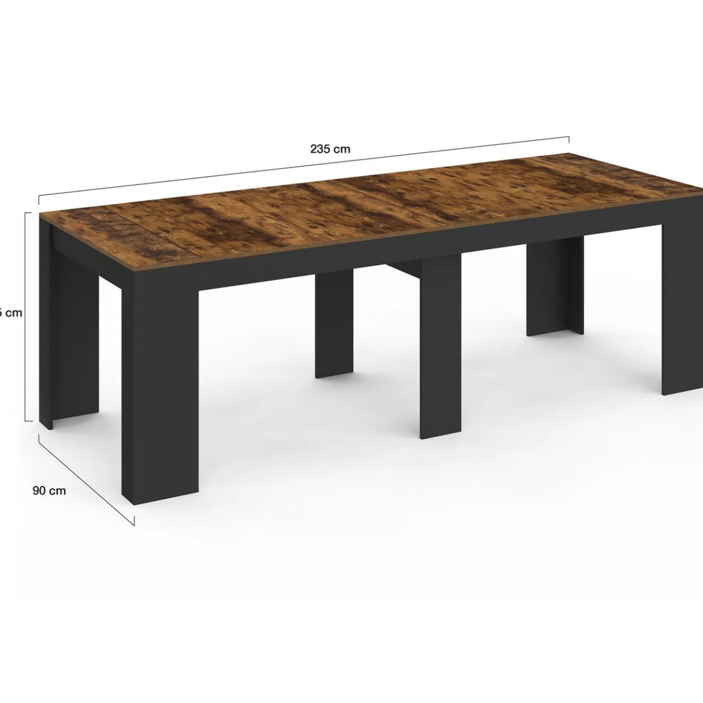 Table console extensible 235 cm effet vieilli et noir 10 personnes*IDMarket Best