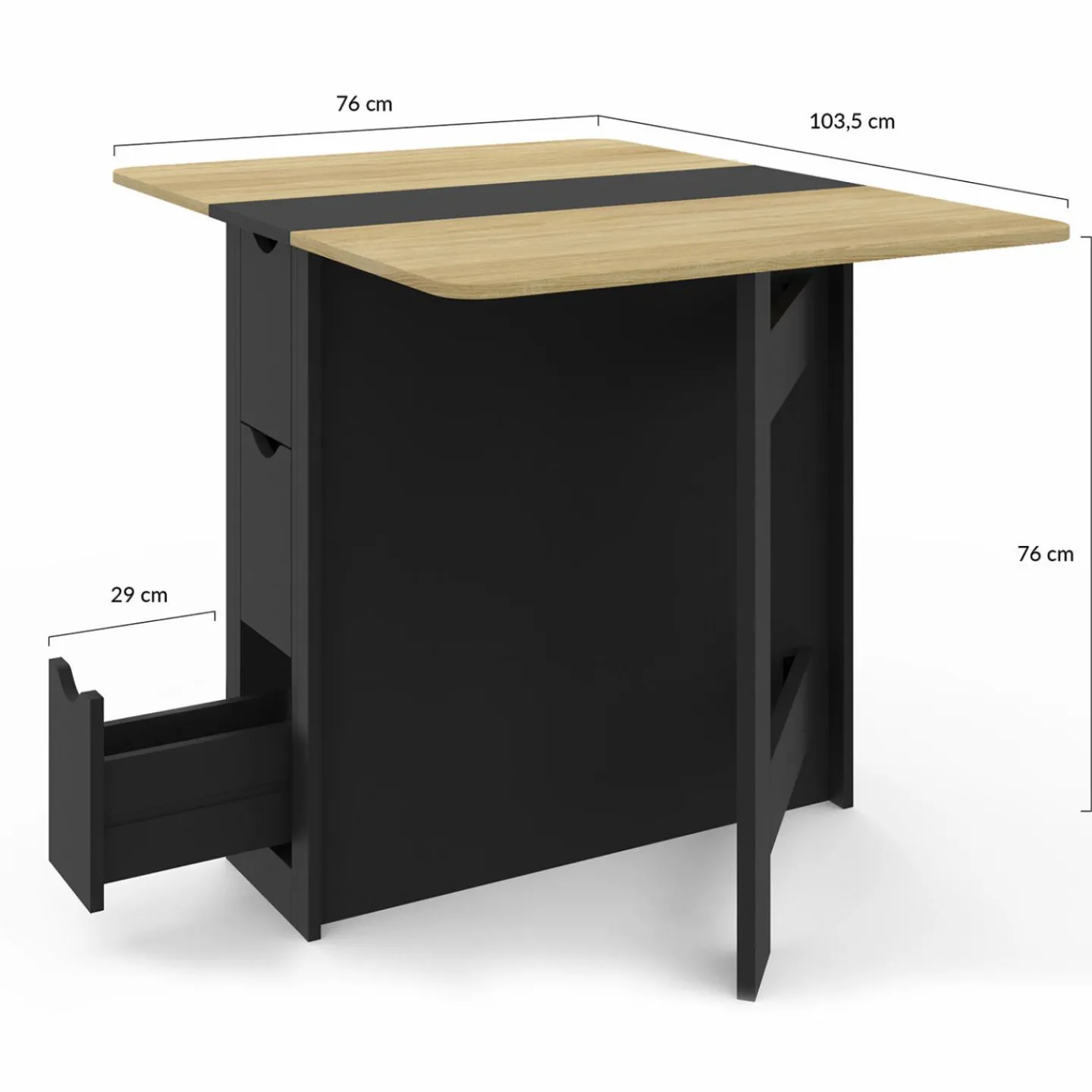 Table console pliable bois et noir 2-4 personnes*IDMarket Outlet