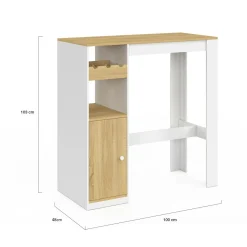 Table de bar 2 personnes bois et blanc avec placard et range bouteilles*IDMarket Hot