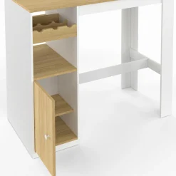 Table de bar 2 personnes bois et blanc avec placard et range bouteilles*IDMarket Hot