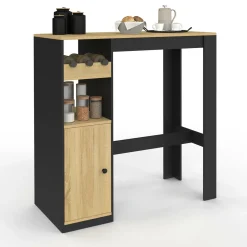 Table de bar 2 personnes bois et noir avec placard et range bouteilles*IDMarket Online