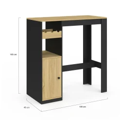 Table de bar 2 personnes bois et noir avec placard et range bouteilles*IDMarket Online