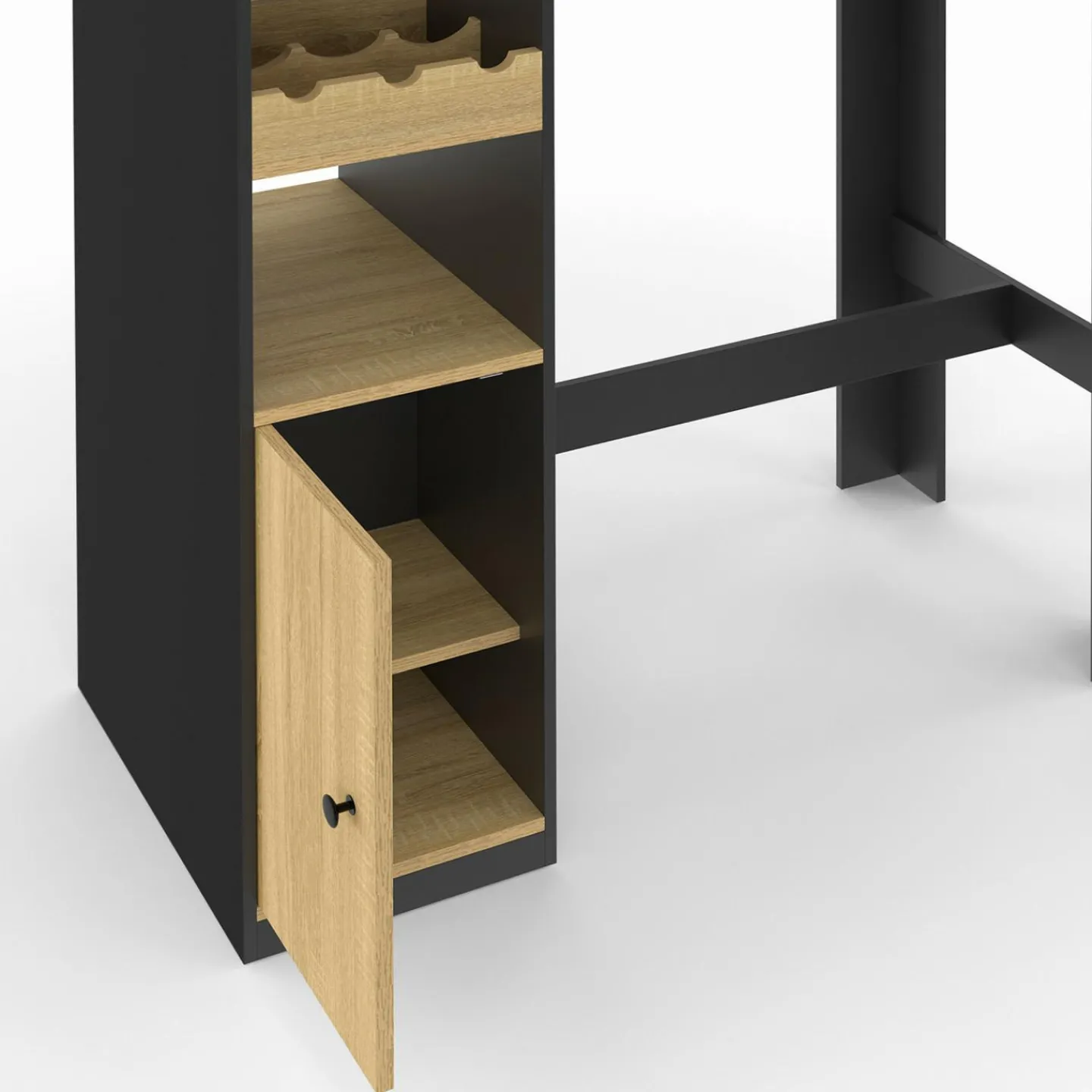 Table de bar 2 personnes bois et noir avec placard et range bouteilles*IDMarket Online