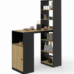Table de bar avec rangements noir et bois*IDMarket Outlet