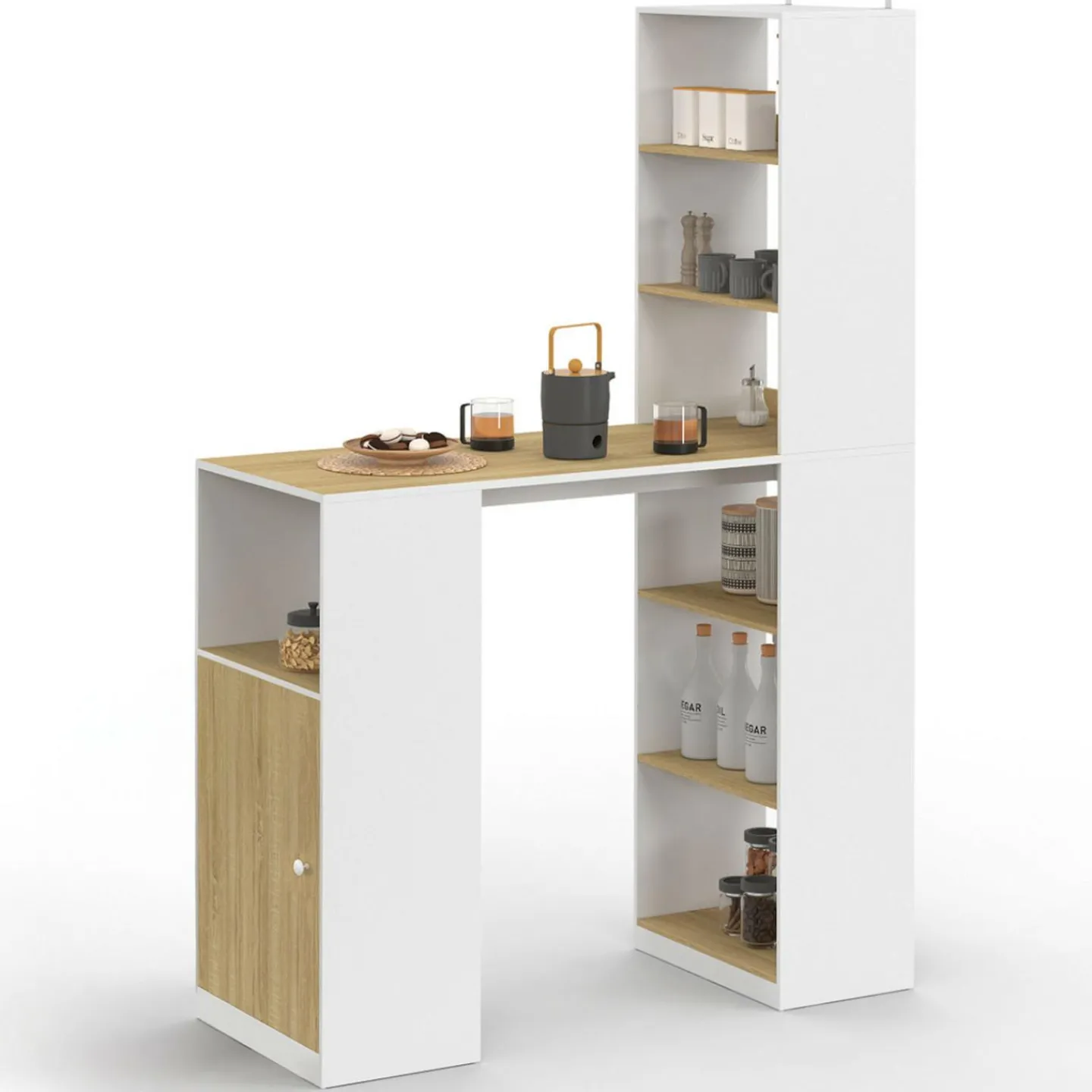 Table de bar blanc et bois avec rangements*IDMarket Best