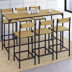 Table de bar design industriel avec 6 chaises*IDMarket Outlet