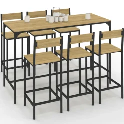 Table de bar design industriel avec 6 chaises*IDMarket Outlet