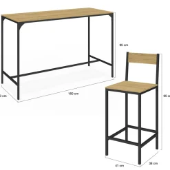 Table de bar design industriel avec 6 chaises*IDMarket Outlet