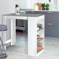 Table de bar haute 2 à 4 personnes blanche et grise effet béton*IDMarket Best