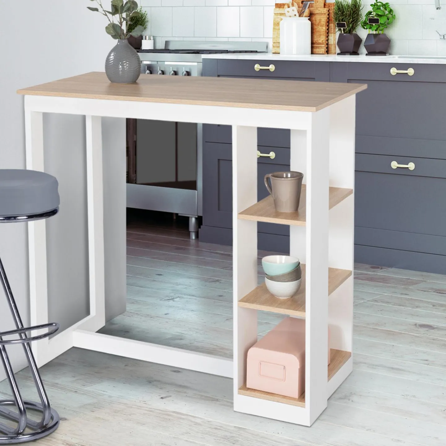 Table de bar haute imitation hêtre et blanche*IDMarket Online