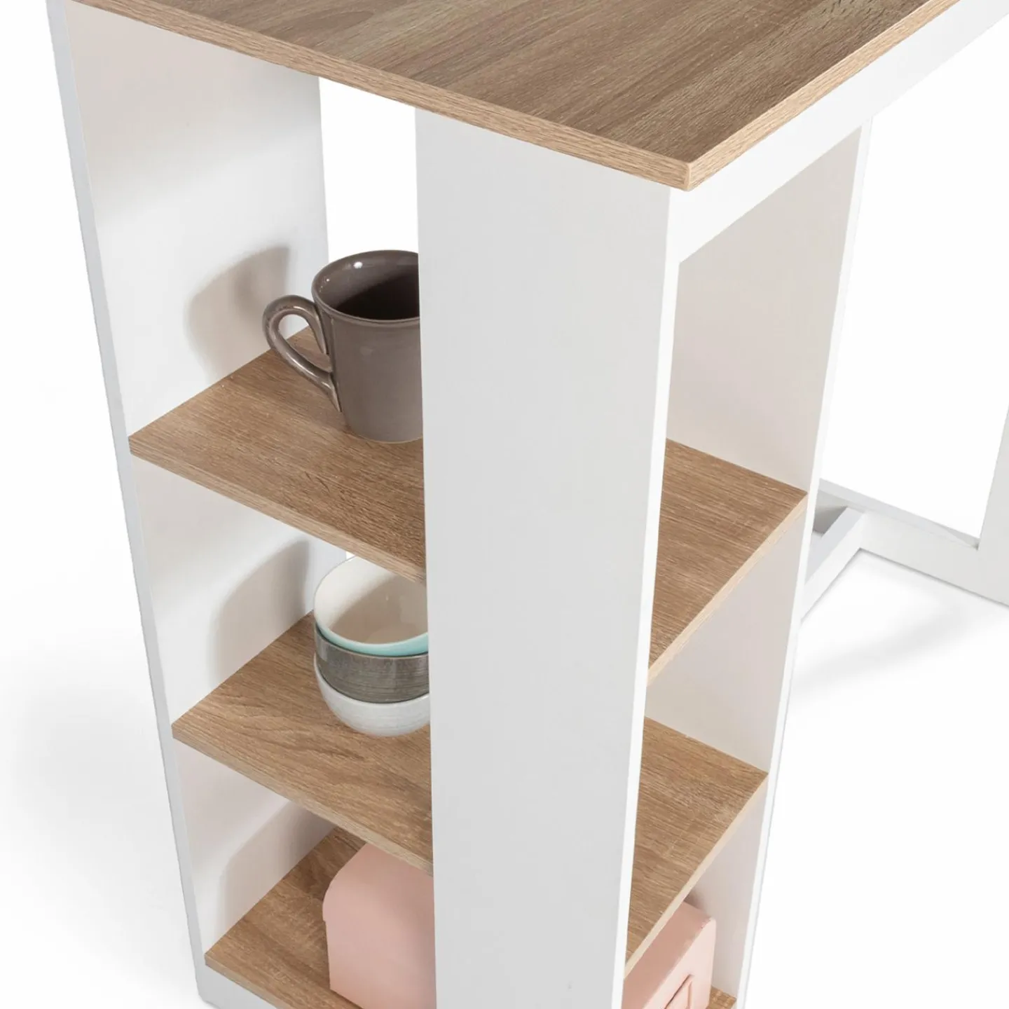 Table de bar haute imitation hêtre et blanche*IDMarket Online