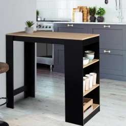 Table de bar haute noire et bois 2 à 4 personnes avec rangement*IDMarket Online