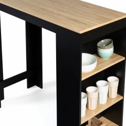 Table de bar haute noire et bois 2 à 4 personnes avec rangement*IDMarket Online