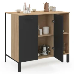 Table de bar îlot 100 cm bois noir et plateau façon hêtre*IDMarket New