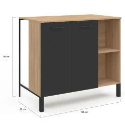 Table de bar îlot 100 cm bois noir et plateau façon hêtre*IDMarket New