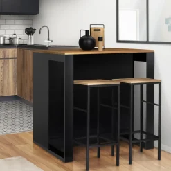 Table de bar îlot bois noir et plateau foncé*IDMarket Sale