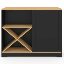 Table de bar îlot en bois noir avec range-bouteilles et plateau façon hêtre 113 cm*IDMarket Hot